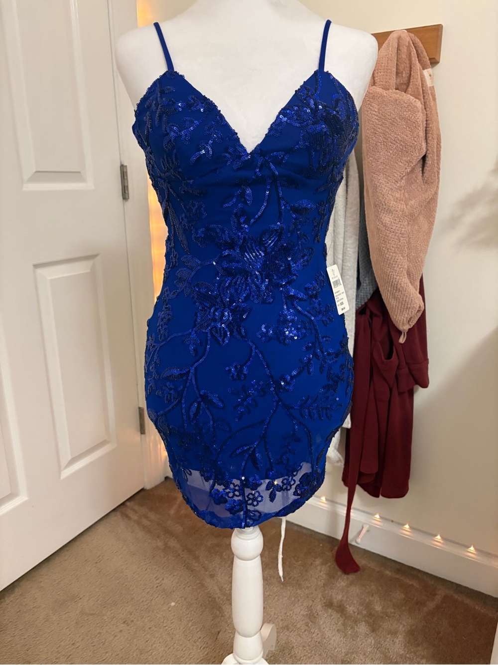 Windsor Royal Blue Sequin Floral Mini Dress